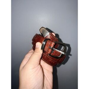 MEZLAN Belt Snake Belly Pattern Sz 34 M Genuine Leather Reddish Brown Spain 39"